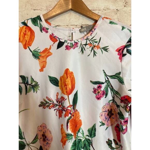 Asos Dress Womens 8 Shift Bright Florals Long Bell Sleeve Stretch Multicolor - Picture 5 of 16